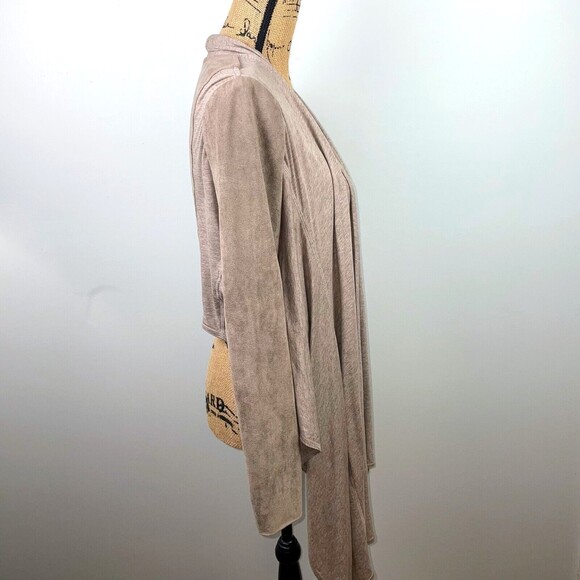 BCBGMaxAzria Waterfall Suede Open Front Drape Wrap Jacket  Heather Khaki Sz Xs - Picture 3 of 9